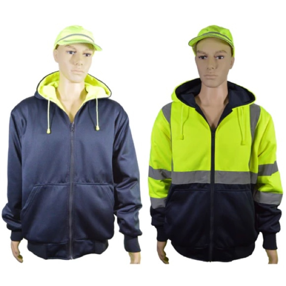 Lime/Navy Reversible 20oz.Double Weight Zip-Up Hooded Sweatshirt ANSI Class 3